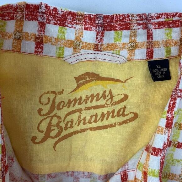 Tommy Bahama Relax Linen Button Front Shirt Mens XL X-Large Plaid Orange Yellow - Picture 6 of 8